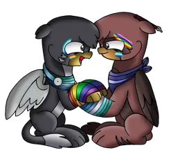 Size: 2136x1858 | Tagged: safe, alternate version, artist:beesmeliss, derpibooru import, oc, oc:gershon, oc:greg, gryphon, image, male, png, pride flag, simple background, transparent background