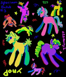 Size: 1122x1320 | Tagged: safe, artist:girl-bug 925, derpibooru import, unnamed character, unnamed pony, earth pony, pony, black background, collection, colorful, doodle, eyestrain warning, image, neon, nice, png, simple background