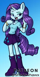 Size: 1970x3790 | Tagged: safe, artist:shadowhawx, derpibooru import, rarity, anthro, unicorn, big head, boots, clothes, horn, image, jpeg, looking at you, open mouth, playing with hair, shirt, shoes, skirt, solo