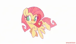 Size: 2538x1484 | Tagged: safe, artist:spacekitsch, derpibooru import, fluttershy, pegasus, pony, flying, image, jpeg, looking at you, smiling, solo, spread wings, wings