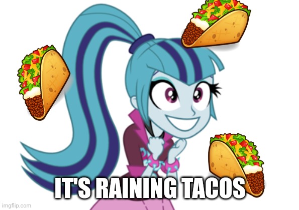 Size: 595x419 | Tagged: safe, artist:kingdark0001, derpibooru import, sonata dusk, equestria girls, image, it's raining tacos!, jpeg, meme, parry gripp, raining tacos