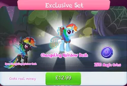 Size: 1272x864 | Tagged: safe, derpibooru import, official, rainbow dash, changedling, changeling, bundle, changelingified, costs real money, dashling, english, female, gameloft, horn, image, insect wings, jpeg, magic coins, numbers, sale, species swap, text, wings