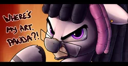Size: 2849x1470 | Tagged: safe, artist:whiskeypanda, derpibooru import, oc, oc:dizzy, zebra, abstract background, angry, butt, dreadlocks, fire, glasses, image, jewelry, looking at you, png, raffle prize, rage, raised hoof, solo, text, zebra oc