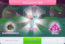 Size: 1270x857 | Tagged: safe, derpibooru import, official, ocellus, changedling, changeling, book, bundle, bush, costs real money, english, female, gameloft, gem, horn, hourglass, image, insect wings, jpeg, key, key of unfettered entrance, numbers, pillow, sale, text, wings