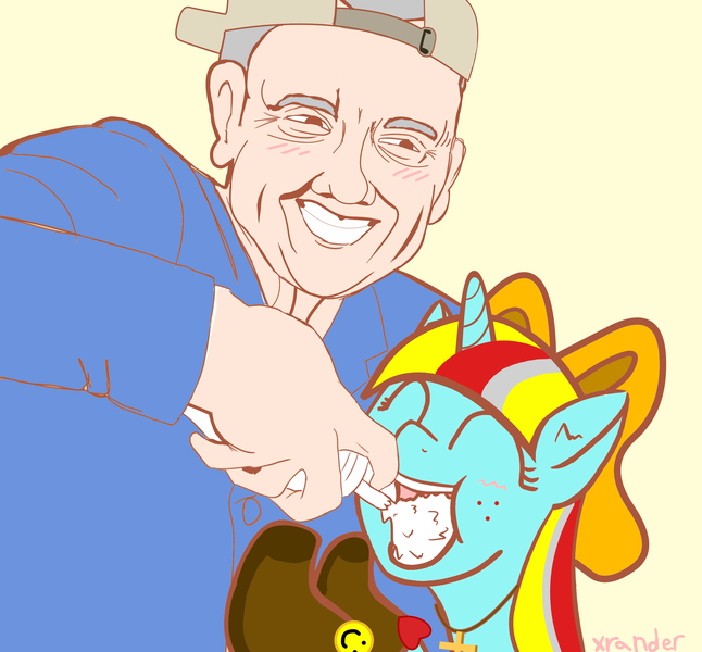 Size: 2310x2147 | Tagged: safe, derpibooru import, oc, oc:terri softmare, human, ^^, cream, cute, eyes closed, food, image, meme, png, ponified meme, smiling, templeos, terry a davis, terry davis, that is one happy horse, wat, whipped cream