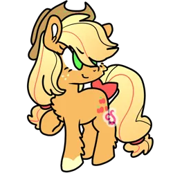 Size: 1060x1060 | Tagged: safe, artist:cutiesparke, derpibooru import, applejack, earth pony, pony, alternate design, alternate hairstyle, applejack's hat, bow, chest fluff, cowboy hat, ear fluff, female, fluffy, gradient hair, hat, image, png, raised hoof, simple background, sock, solo, tail, tail bow, transparent background