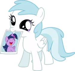 Size: 1078x1024 | Tagged: safe, derpibooru import, cotton cloudy, twilight sparkle, pegasus, pony, season 4, trade ya, cotton cloudy reveals, cottonbetes, cute, daaaaaaaaaaaw, dilated pupils, female, filly, foal, folded wings, hnnng, image, mouth hold, png, simple background, solo, transparent background, twiabetes, vector, weapons-grade cute, wings