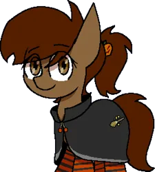 Size: 1656x1840 | Tagged: safe, artist:darksoma, derpibooru import, oc, oc:lucy, earth pony, cloak, clothes, costume, hair tie, halloween, halloween costume, holiday, image, nightmare night, nightmare night costume, pixel art, png, ponytail, pumpkin, rule 63, simple background, socks, solo, thigh highs, transparent background, witch costume