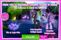 Size: 1960x1297 | Tagged: safe, derpibooru import, official, twilight sparkle, changedling, changeling, advertisement, changelingified, costs real money, english, female, gameloft, horn, image, insect wings, jpeg, magic coins, numbers, sale, species swap, text, twiling, wings