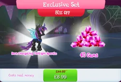 Size: 1262x854 | Tagged: safe, derpibooru import, official, twilight sparkle, changeling, bundle, changelingified, costs real money, english, female, gameloft, gem, horn, image, insect wings, jpeg, numbers, sale, species swap, text, twiling, wings