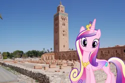 Size: 1600x1064 | Tagged: safe, artist:90sigma, artist:jaredking779, derpibooru import, princess cadance, alicorn, pony, crown, female, image, irl, jewelry, jpeg, looking at you, mare, marrakech, marrakesh, morocco, photo, ponies in real life, regalia, smiling, solo