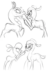 Size: 1200x1800 | Tagged: safe, artist:redahfuhrerking, derpibooru import, oc, oc:lily, dragon, hybrid, longma, sheep, them's fightin' herds, angry, community related, glasses, image, jpeg, lamb, pom (tfh), sketch, tfh oc, tianhuo (tfh)