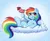 Size: 2291x1878 | Tagged: safe, artist:madelinne, derpibooru import, rainbow dash, pegasus, pony, mlp fim's twelfth anniversary, cloud, flag, happy, image, looking at you, png, signature