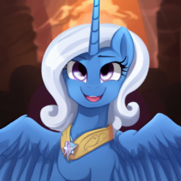 Size: 1024x1024 | Tagged: safe, derpibooru import, machine learning generated, stable diffusion, trixie, alicorn, pony, alicornified, image, jpeg, princess of humility, race swap, solo, trixiecorn
