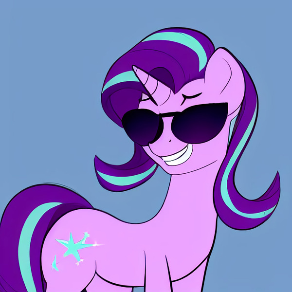 Size: 1024x1024 | Tagged: safe, derpibooru import, machine learning generated, stable diffusion, starlight glimmer, pony, unicorn, female, glasses, image, jpeg, mare, simple background, smiling, smug