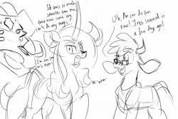 Size: 1800x1200 | Tagged: safe, artist:redahfuhrerking, derpibooru import, fhtng th§ ¿nsp§kbl, oleander (tfh), classical unicorn, cow, unicorn, comic:arizona learns how to read, them's fightin' herds, arizona (tfh), cloven hooves, community related, glasses, image, jpeg, leonine tail, lineart, text, unshorn fetlocks