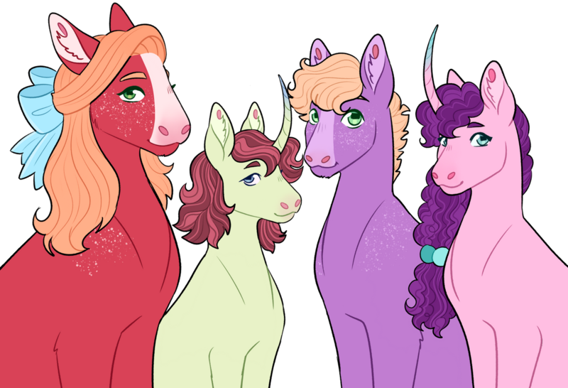 Size: 1280x873 | Tagged: safe, artist:s0ftserve, derpibooru import, big macintosh, little mac, sugar belle, oc, oc:apple turnover, earth pony, pony, unicorn, crossdressing, female, image, male, mare, offspring, older, orchard blossom, parent:big macintosh, parent:sugar belle, parents:sugarmac, png, shipping, simple background, stallion, straight, sugarblossom, sugarmac, transparent background