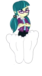 Size: 2000x3600 | Tagged: suggestive, artist:mixiepie, derpibooru import, edit, juniper montage, equestria girls, movie magic, spoiler:eqg specials, base, base used, clothes, crossed arms, feet, female, fetish, foot fetish, glasses, image, pigtails, png, simple background, skirt, smiling, sock fetish, socks, solo, transparent background, vector