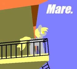 Size: 368x332 | Tagged: artist needed, source needed, safe, derpibooru import, derpy hooves, pegasus, pony, building, female, image, juan, mare, meme, minimalist, modern art, png, railing, simple background, sky