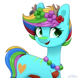 Size: 2170x2160 | Tagged: safe, artist:ev04ka, artist:ev04kaa, derpibooru import, oc, oc:silvia, unofficial characters only, earth pony, pony, antlers, female, floral head wreath, flower, image, jewelry, necklace, png, rcf community, simple background, text, white background