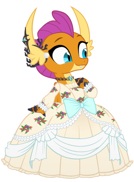 Size: 557x753 | Tagged: safe, artist:queencold, derpibooru import, smolder, dragon, clothes, cute, dragoness, dress, female, image, png, smolderbetes, solo