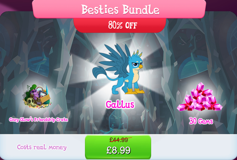 Size: 1267x857 | Tagged: safe, derpibooru import, official, cozy glow, gallus, rarity, twilight sparkle, gryphon, box, bundle, bush, costs real money, english, flower, gameloft, gem, image, jpeg, male, numbers, picture, picture frame, puppet, sale, skull, solo, solo focus, spread wings, text, wings