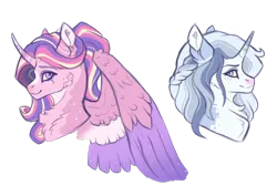 Size: 3764x2531 | Tagged: safe, artist:venommocity, derpibooru import, princess cadance, oc, oc:love letter, alicorn, pony, unicorn, alternate design, alternate hairstyle, colored wings, duo, duo female, female, image, mother and child, mother and daughter, multicolored wings, next generation, offspring, parent:princess cadance, parent:shining armor, parents:shiningcadance, png, simple background, transparent background, wings