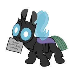 Size: 3000x3000 | Tagged: safe, artist:theunidentifiedchangeling, derpibooru import, oc, oc:[unidentified], changeling, mlp fim's twelfth anniversary, buggo, changeling oc, cute, cuteling, derp, digital art, horn, image, intentional spelling error, mouth hold, paper, png, simple background, solo, spread wings, transparent background, wings