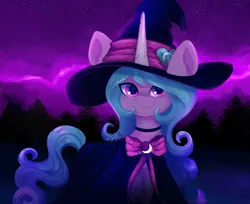 Size: 1592x1299 | Tagged: safe, artist:saphypone, derpibooru import, izzy moonbow, pony, unicorn, clothes, costume, g5, halloween, halloween costume, hat, holiday, image, png, solo, witch hat