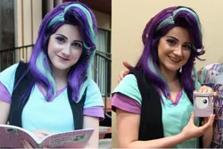 Size: 2804x1869 | Tagged: safe, artist:sarahndipity cosplay, derpibooru import, starlight glimmer, human, equestria girls, mirror magic, spoiler:eqg specials, book, clothes, cosplay, costume, everfree northwest, everfree northwest 2019, grin, image, irl, irl human, jpeg, photo, smiling