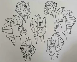 Size: 1865x1489 | Tagged: safe, artist:spoopygirl, derpibooru import, tempest shadow, unicorn, broken horn, commission, emotions, female, horn, image, jpeg, lineart, scar, sketch, sketch dump, traditional art