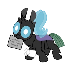 Size: 3000x3000 | Tagged: safe, artist:theunidentifiedchangeling, derpibooru import, oc, oc:[unidentified], changeling, mlp fim's twelfth anniversary, armband, buggo, changeling oc, cute, cuteling, derp, digital art, horn, image, intentional spelling error, mouth hold, paper, png, simple background, solo, spread wings, transparent background, wings