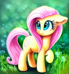 Size: 439x470 | Tagged: safe, derpibooru import, editor:firenhooves, machine learning generated, purplesmart.ai, stable diffusion, fluttershy, pony, adorable face, cute, image, png, solo, standing