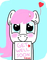 Size: 606x776 | Tagged: safe, derpibooru import, nurse redheart, earth pony, blue background, get well soon, hairpin, heart, image, png, simple background