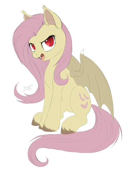 Size: 1497x2000 | Tagged: safe, alternate version, derpibooru import, fluttershy, bat pony, undead, vampire, bat ponified, bat wings, flutterbat, g4, image, looking at you, png, race swap, red eyes, sitting, wings