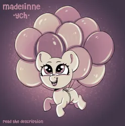 Size: 1819x1836 | Tagged: safe, artist:madelinne, derpibooru import, pinkie pie, pony, balloon, chibi, commission, cute, floating, image, png, sketch, solo, then watch her balloons lift her up to the sky, your character here