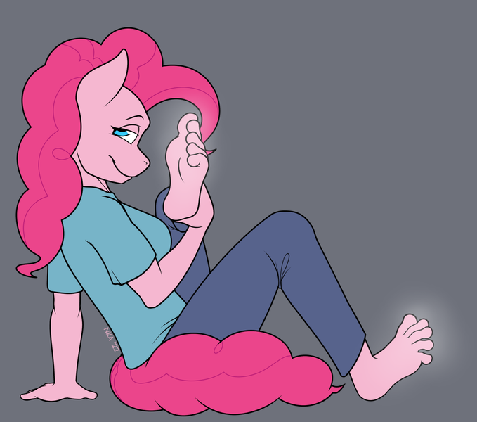 Size: 1223x1080 | Tagged: questionable, artist:nudeknightart, derpibooru import, anthro, earth pony, pony, barefoot, breasts, feet, fetish, foot fetish, image, looking at you, png, simple background, sniffing, solo, steamy