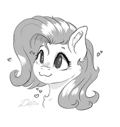 Size: 1369x1453 | Tagged: safe, artist:delfinaluther, derpibooru import, fluttershy, pegasus, pony, :3, black and white, cute, ear fluff, female, grayscale, heart, image, monochrome, png, simple background, sketch, solo, white background