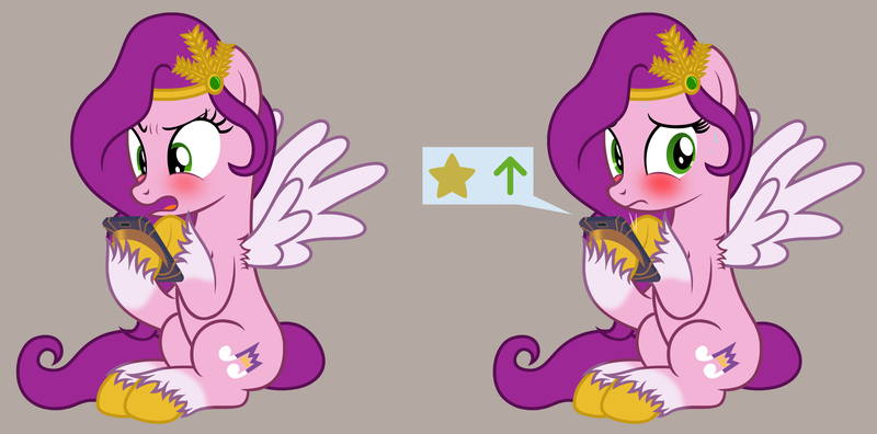 Size: 2778x1376 | Tagged: safe, artist:badumsquish, derpibooru import, pipp petals, pegasus, pony, angry, blushing, derpibooru exclusive, disappointed, embarrassed, eyes on the prize, favorite, female, frown, g4, g5, g5 to g4, generation leap, gray background, image, jewelry, looking back, mare, meme, mobile phone, nervous, nervous sweat, not sure if want, phone, png, ponified meme, shame, show accurate, simple background, sitting, solo, spread wings, sweat, that is my fetish, tiara, two toned coat, unshorn fetlocks, upvote, wingboner, wings