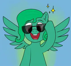 Size: 2319x2160 | Tagged: safe, artist:m37, derpibooru import, oc, unofficial characters only, pegasus, pony, glasses, green hair, image, jpeg, pegasus oc, solo, sunglasses, wings