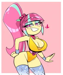 Size: 1358x1600 | Tagged: suggestive, artist:nelljoestar, derpibooru import, sour sweet, human, dance magic, equestria girls, spoiler:eqg specials, big breasts, breasts, busty sour sweet, cleavage, female, grin, heart, image, jpeg, smiling, solo, solo female