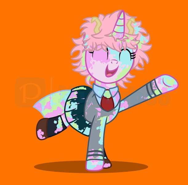 Size: 5400x5300 | Tagged: safe, artist:milkyboo898, derpibooru import, oc, oc:fresh paint, unofficial characters only, unicorn, anime, clothes, costume, halloween, halloween costume, holiday, image, mina aino, my hero academia, orange background, png, simple background, solo