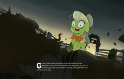 Size: 4096x2602 | Tagged: semi-grimdark, artist:bearmation, derpibooru import, granny smith, pear butter, earth pony, pony, blood, crying, cut, duo, female, floppy ears, high res, image, jpeg, mare, shocked, solo focus, story included, sweet apple acres, text, young granny smith, younger