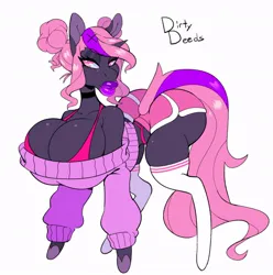 Size: 850x858 | Tagged: suggestive, artist:scarfyace, derpibooru import, oc, oc:dirty deeds, earth pony, bimbo, grumpy, image, jpeg, lipstick, solo, thicc thighs