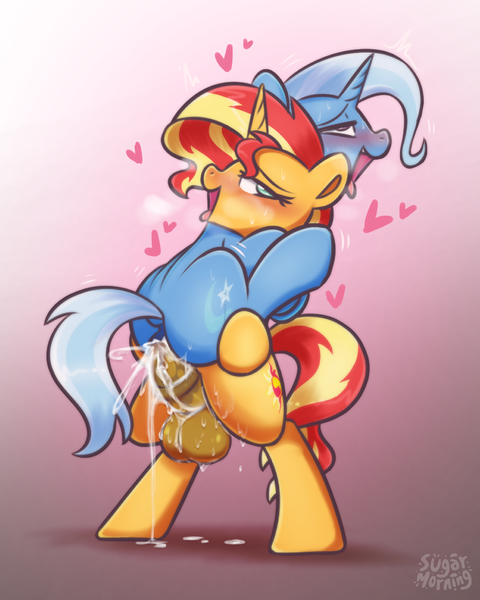 Size: 1024x1280 | Tagged: explicit, artist:sugar morning, derpibooru import, sunset shimmer, trixie, pony, unicorn, ahegao, anal, anal creampie, balls, bipedal, blushing, butt, commission, creampie, cum, cumming, dripping, dripping cum, female, futa, futa on futa, futa sunset shimmer, futa trixie, g4, glazed dick, gradient background, happy sex, heart, horsecock, image, intersex, lesbian, nudity, open mouth, penetration, penis, plot, png, sex, shipping, simple background, steam, suntrix, suspended congress, sweat, the great and powerful ass, tongue out, vaginal, vulva