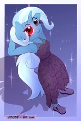 Size: 1446x2150 | Tagged: safe, artist:mostlymlpanthroporn, derpibooru import, trixie, anthro, plantigrade anthro, unicorn, armpits, clothes, dress, female, image, lidded eyes, looking at you, png, red eyes, shoes, sketch, smiling, sparkles, speedart