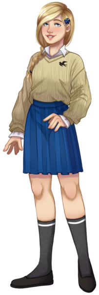 Size: 372x1099 | Tagged: safe, artist:toxiccolour, derpibooru import, oc, oc:cornflower meadow, unofficial characters only, human, blushing, clothes, cute, female, flats, flower, flower in hair, grin, humanized, humanized oc, image, png, shirt, shoes, simple background, skirt, smiling, socks, solo, stockings, sweater, thigh highs, transparent background