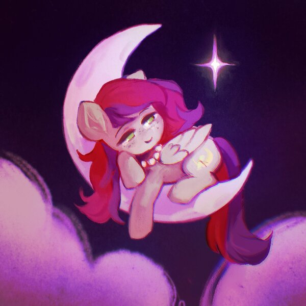 Size: 2000x2000 | Tagged: safe, artist:dearmary, derpibooru import, part of a set, oc, unofficial characters only, pegasus, pony, crescent moon, image, jpeg, moon, solo, tangible heavenly object