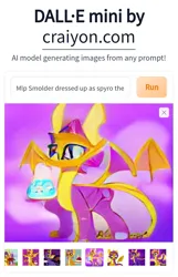 Size: 661x1025 | Tagged: safe, craiyon, dall·e mini, derpibooru import, machine learning generated, smolder, dragon, cake, clothes, costume, crossover, dragon costume, female, food, halloween, halloween costume, holiday, image, machine learning abomination, male, nightmare night, not salmon, png, shipping, simple background, solo, spyro the dragon, spyro the dragon (series), straight, text, wat, what has science done, white background