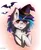 Size: 1400x1700 | Tagged: safe, artist:yuris, derpibooru import, vinyl scratch, bat, pony, undead, unicorn, vampire, blushing, commission, ears up, fangs, female, halloween, hat, holiday, image, png, red eyes, simple background, smiling, solo, solo female, witch hat, ych result